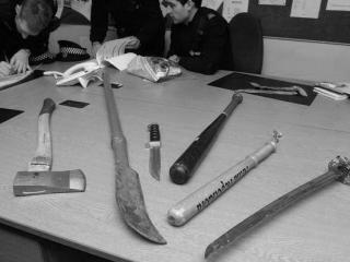 A selection of confiscated weapons, AKA chibs, tools & blades.