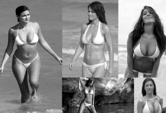 White bikinis emerging from water