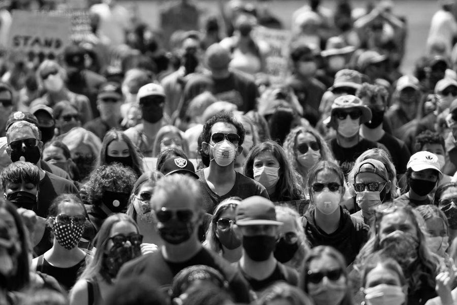 Crowd of Masked protestors